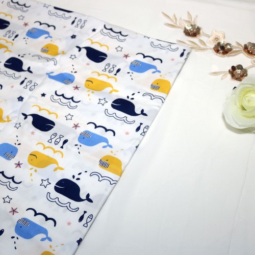 HAPPY WHALE BLUE COTTON PRINTED