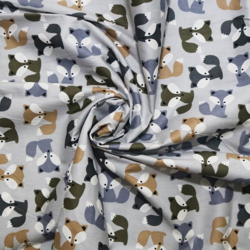 Cute Fox Grey  Cotton Printed