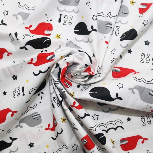 Happy Whale Cotton Printed