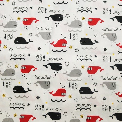 Happy Whale Cotton Printed