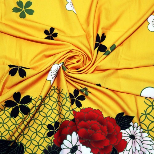 Yellow Base Flower Polycrepe Printed