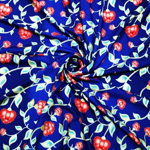 Blue Base Rose Polycrepe Printed