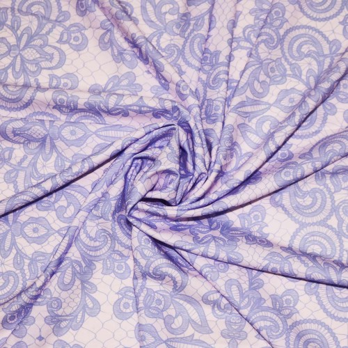 White Sketches On Purple Polycrepe Printed