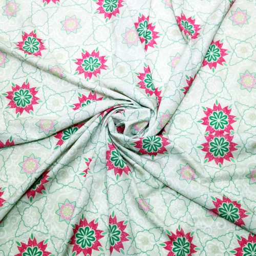 Flower Dot Green Pastel Polycrepe Printed