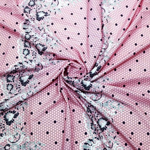 Red Pastel Flower Dot Polycrepe Printed